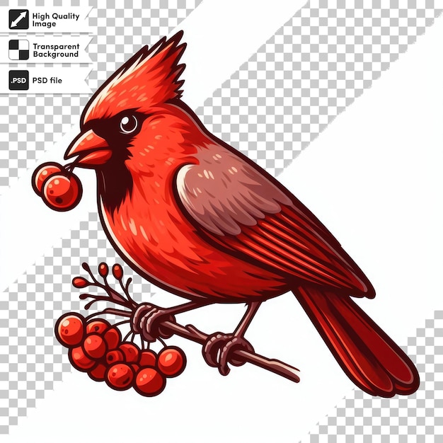Psd pájaro cardenal del norte pájaro de invierno sobre fondo transparente
