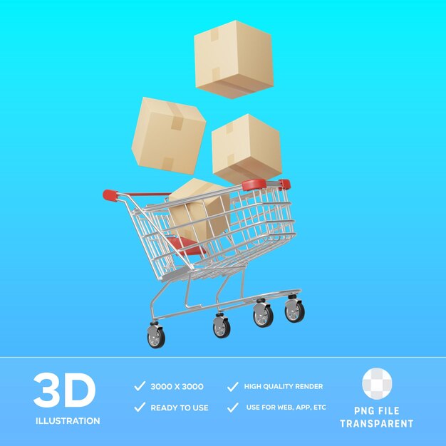 PSD-Paketwarenkorb 3D-Bildung