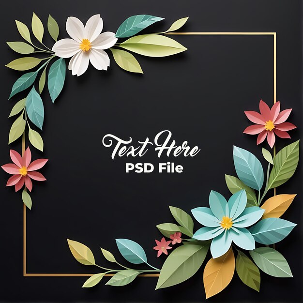 Psd - papel de fundo floral preto, moldura de estilo artístico, cartão de convite de casamento, floral, floral