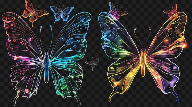 Psd De Papillons Au Néon éclairés Avec Une Texture Translucide Flut Neon Frame Art Design Template