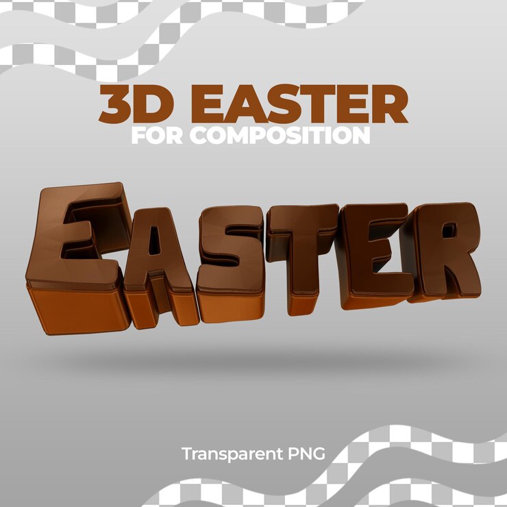 PSD psd pascua en inglés 3d render realista etiqueta aislada sobre fondo transparente