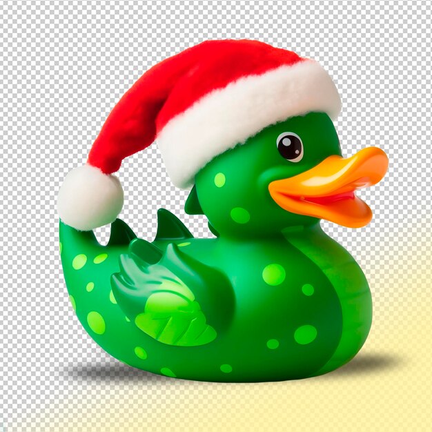 Psd pato de goma verde 2024 símbolo del dragón con un gorro navideño de papá noel sobre un fondo transparente