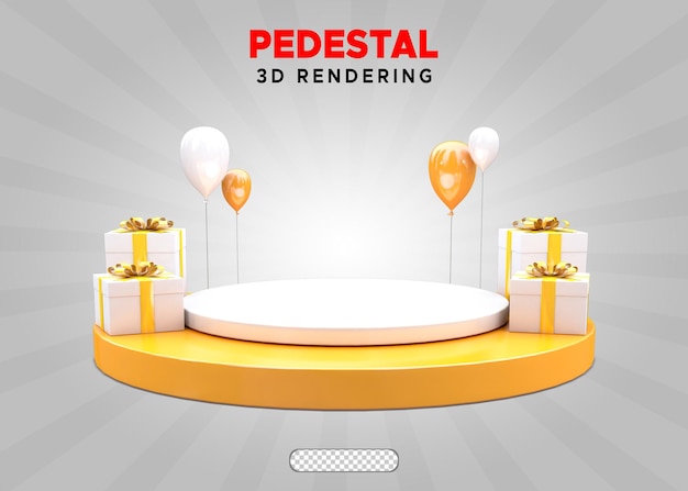 PSD Pedestal showcase with gift box and balloons