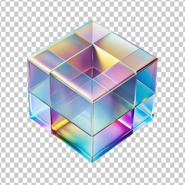 Psd de una pegatina de cubo de cristal sobre un fondo transparente