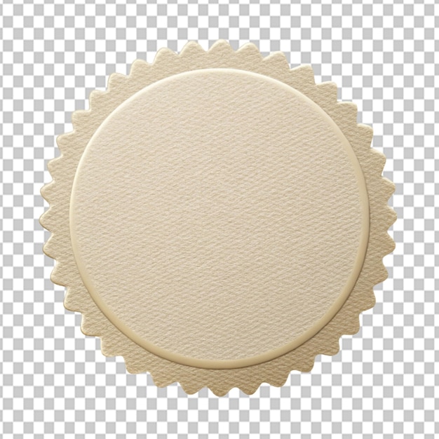 Psd de una pegatina de textura de papel pegada con una insignia beige sobre un fondo transparente