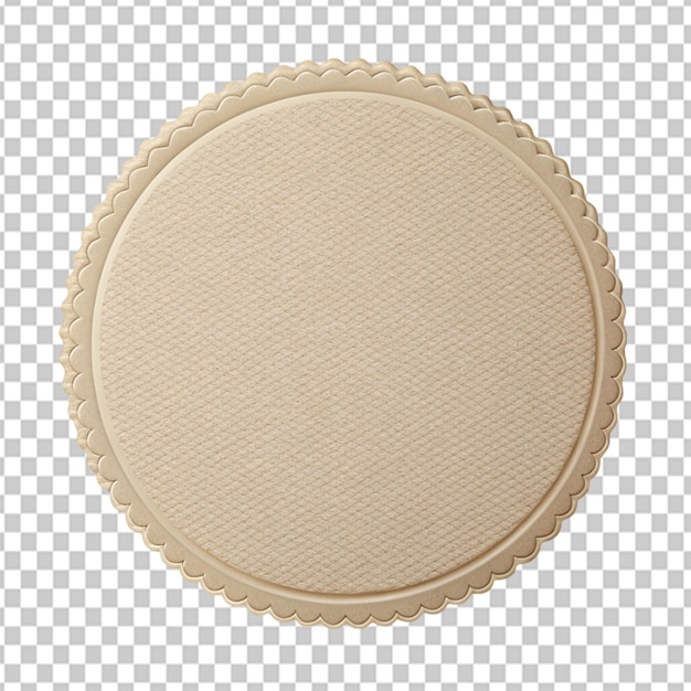 Psd de una pegatina de textura de papel pegada con una insignia beige sobre un fondo transparente