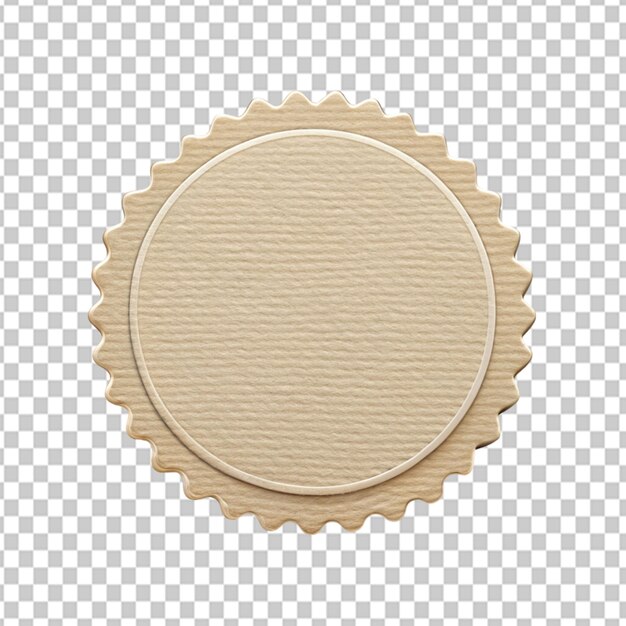 Psd de una pegatina de textura de papel pegada con una insignia beige sobre un fondo transparente