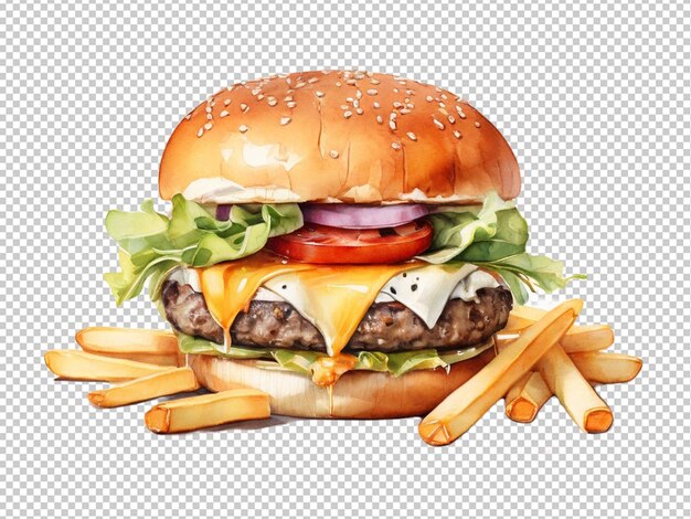 PSD psd d'une peinture à l'aquarelle d'un hamburger