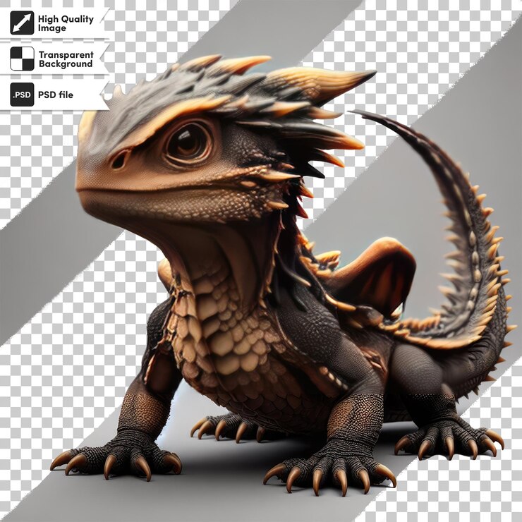 PSD psd pequeño dragón lindo en fondo transparente con capa de máscara editable