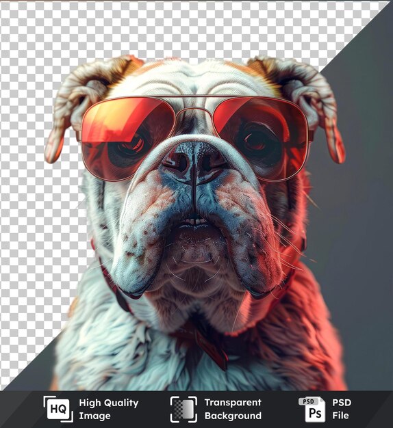 PSD psd con perro bulldog transparente con gafas de sol en la cara