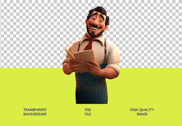 PSD psd personaje 3d libro de lectura mantener cuenta escritura png