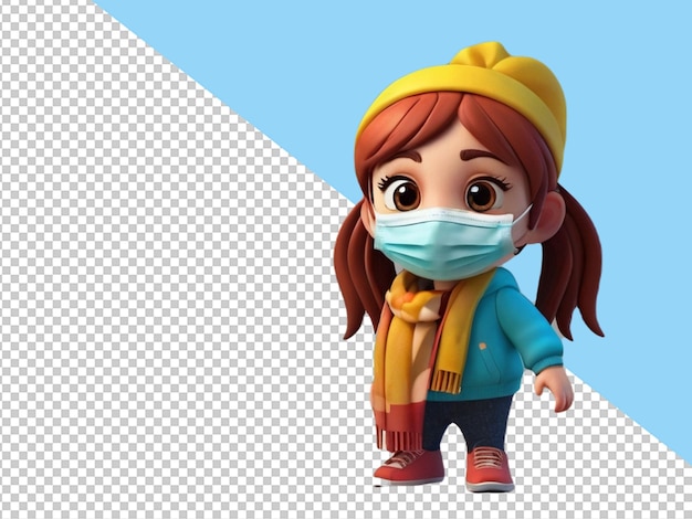 Psd de un personaje de dibujos animados en 3d de una chica que lleva una máscara sobre un fondo transparente