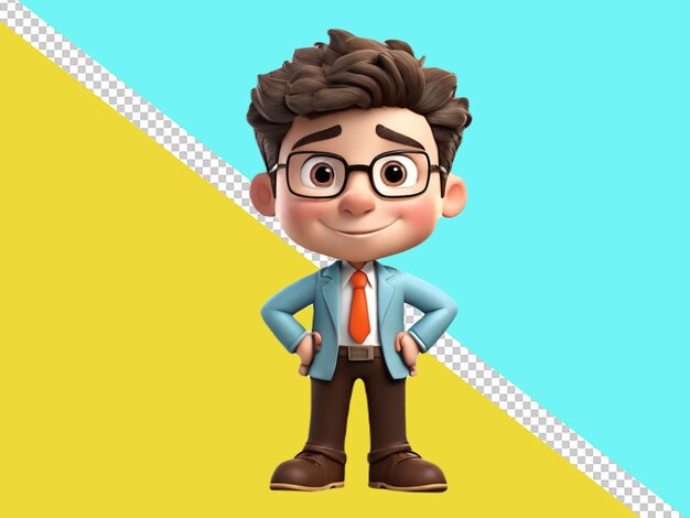 PSD psd de un personaje de dibujos animados 3d de un chico de oficina inteligente