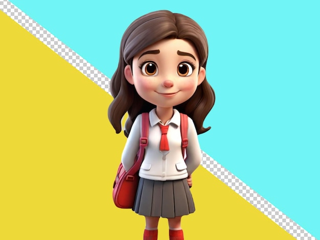 PSD psd de un personaje de dibujos animados 3d de una niña de escuela