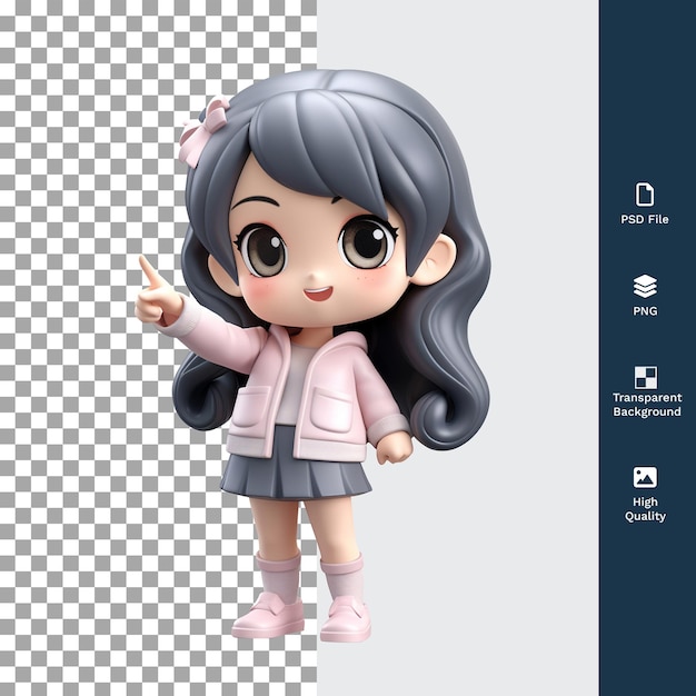 PSD psd personaje femenino 3d apuntando con fondo transparente