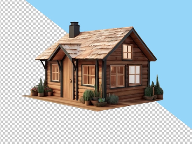 PSD psd d'une petite pièce en bois 3d sur un fond transparent