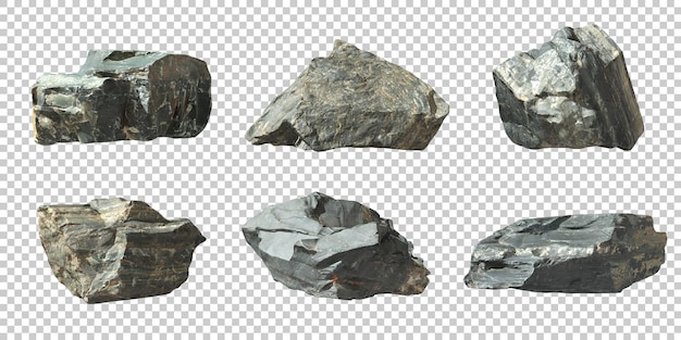 PSD pierres isolées tranchantes de différentes formes découpées arrière-plans transparents illustrations 3D