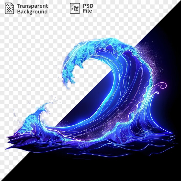 PSD psd pintura de neón ondas símbolo vectorial marea onda de agua azul en un fondo negro