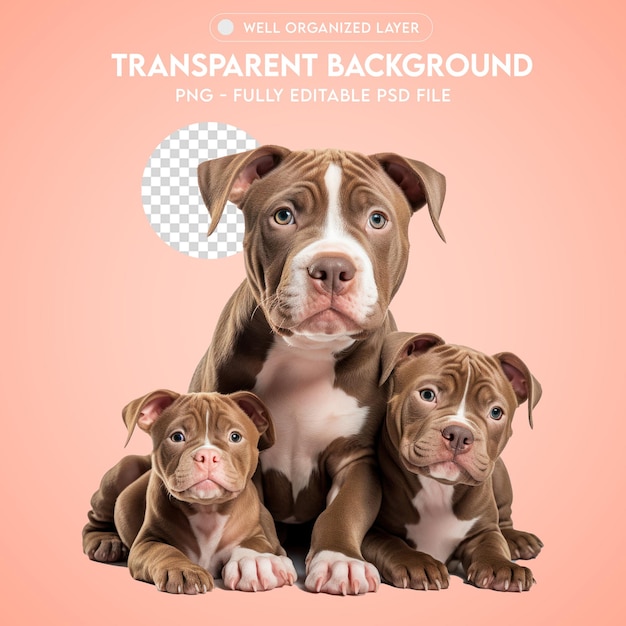 PSD psd pitbull_dog_and_puppies_looking_at_camera_transparent_background_png