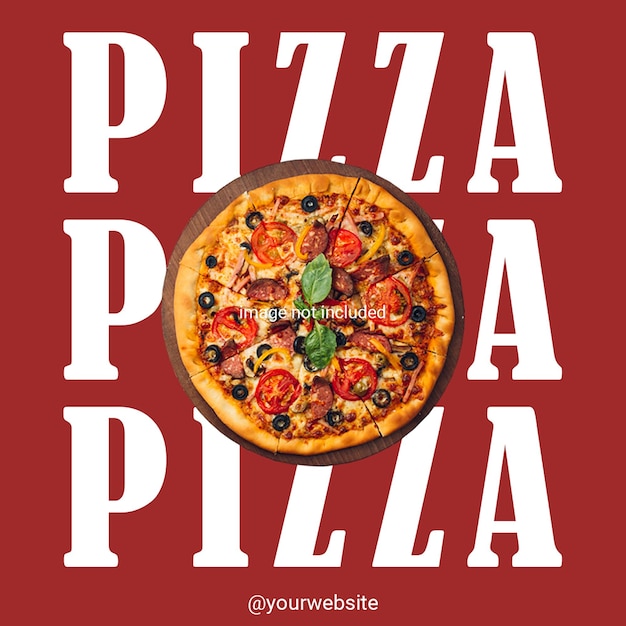 PSD Pizza em fundo vermelho modelo de postagem do Instagram