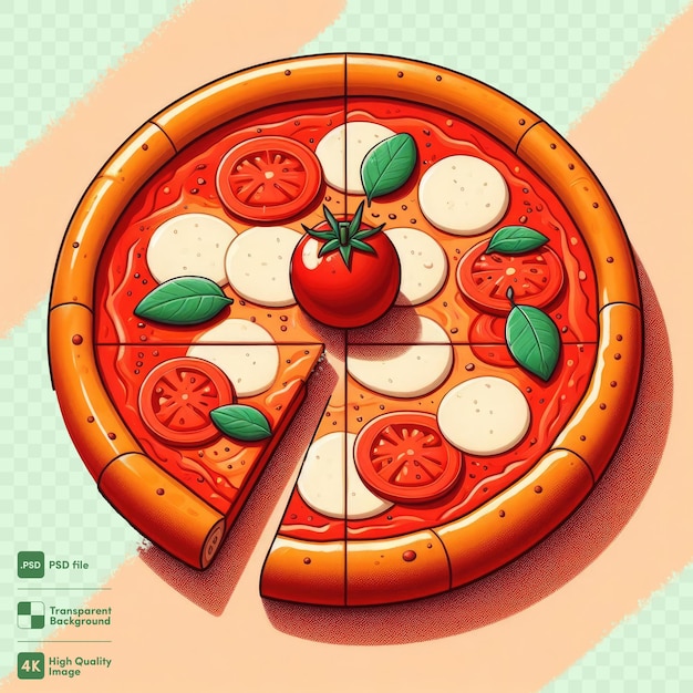 PSD psd-pizza mit salami und tomaten mit durchsichtigem hintergrund