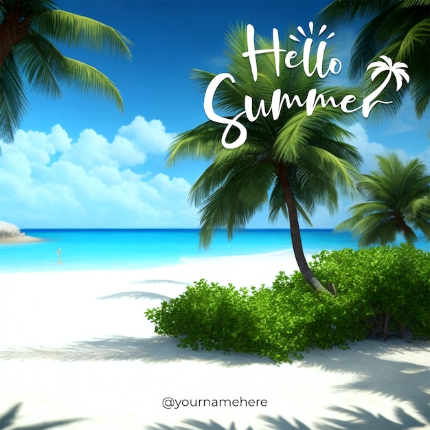 Psd Une Plage Avec Des Palmiers Et Les Mots Hello Gum Summer Dessus