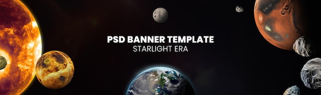 PSD Plantilla de Banner sistema Solar - La luz de las estrellas era