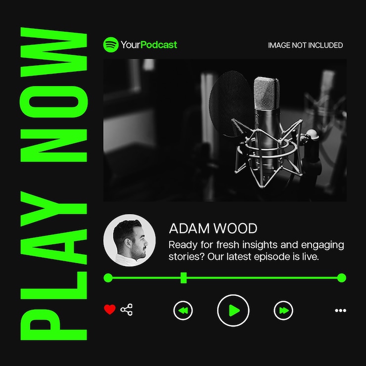 PSD psd play now podcast diseño de voicera para las redes sociales y la plantilla de publicaciones de instagram