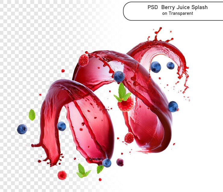 PSD psd y png 3d realista mezcla de bayas frescas con salpicaduras de jugo de bayas en un fondo transparente