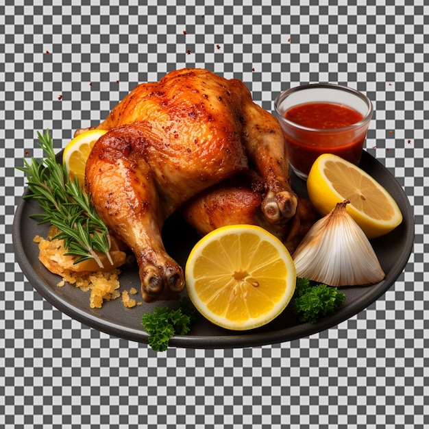 Psd png de um frango assado em pedaços com molho