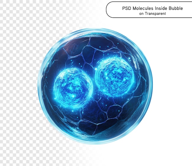 psd y png Moléculas dentro de burbujas en fondo transparente Burbuja de suero de colágeno