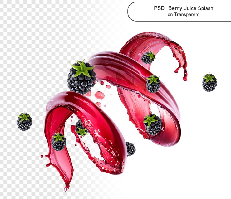PSD psd y png moras y salpicaduras de jugo de moras aisladas sobre un fondo transparente