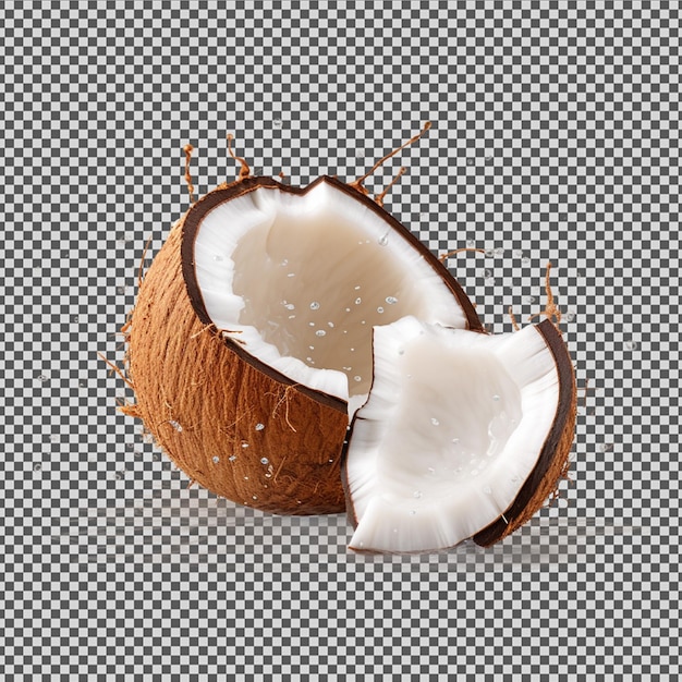 PSD psd png d'une noix de coco fraîche et brisée