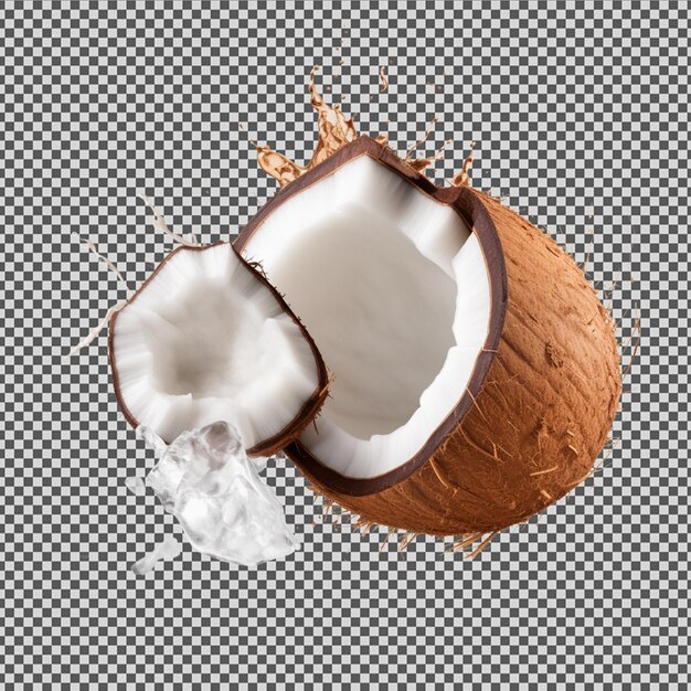 PSD psd png d'une noix de coco fraîche et brisée