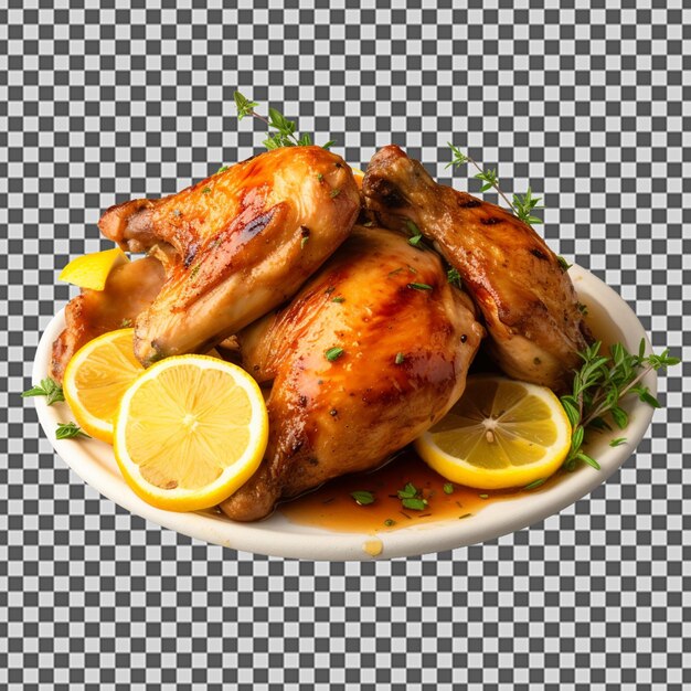 PSD psd png de un pollo asado en pedazos con salsa