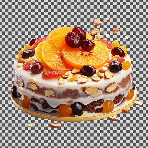 PSD psd png de un sabroso pastel de frutas secas decorado