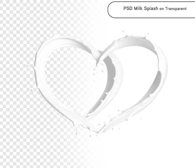 psd et png versant du lait Splash en forme de cœur sur un fond transparent