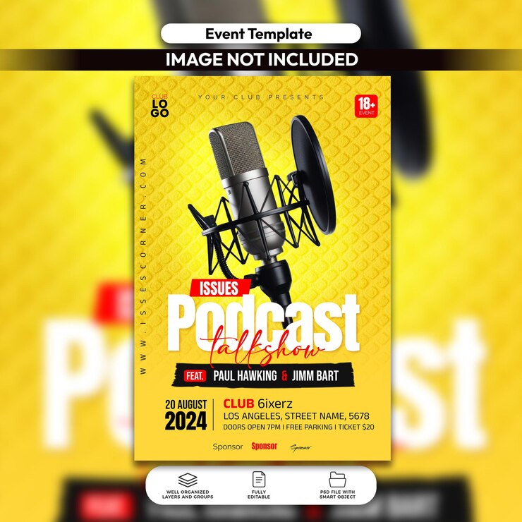 PSD psd podcast talkshow estudio moderno volante y plantilla de publicación en las redes sociales