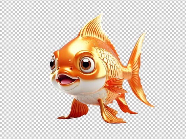 PSD psd d'un poisson doré mignon en 3d sur un fond transparent