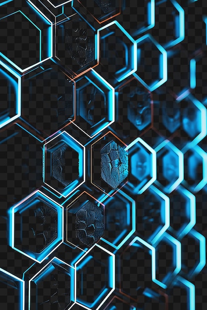 Psd de polygones géométriques brillants disposés dans un motif de nid d'abeille W modèle de conception artistique de cadre néon