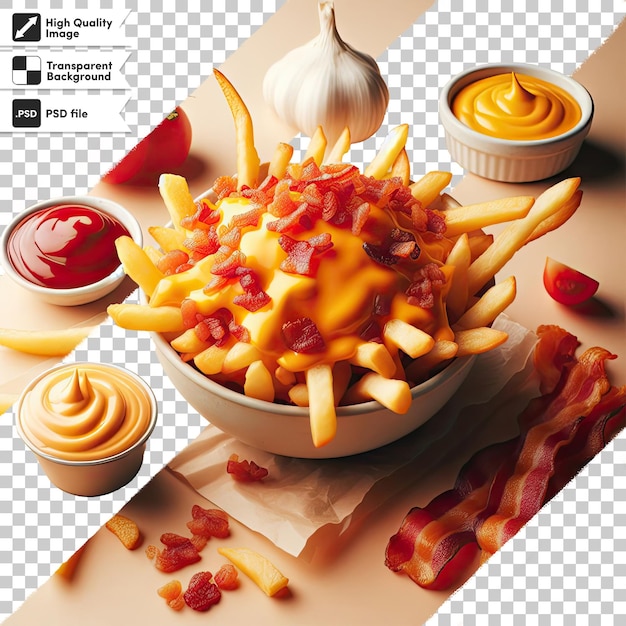 PSD psd pommes frites mit ketchup auf einer schüssel auf durchsichtigem hintergrund