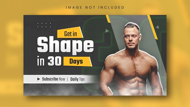 PSD ponte en forma en 30 días ejercicio gimnasio miniatura del canal de youtube y plantilla de diseño de banner web