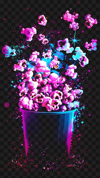 PSD psd de pop-corn au néon vibrant qui éclate et qui fait éclater des noyaux de pop- corn dans le design de contour au néon brillant y2k