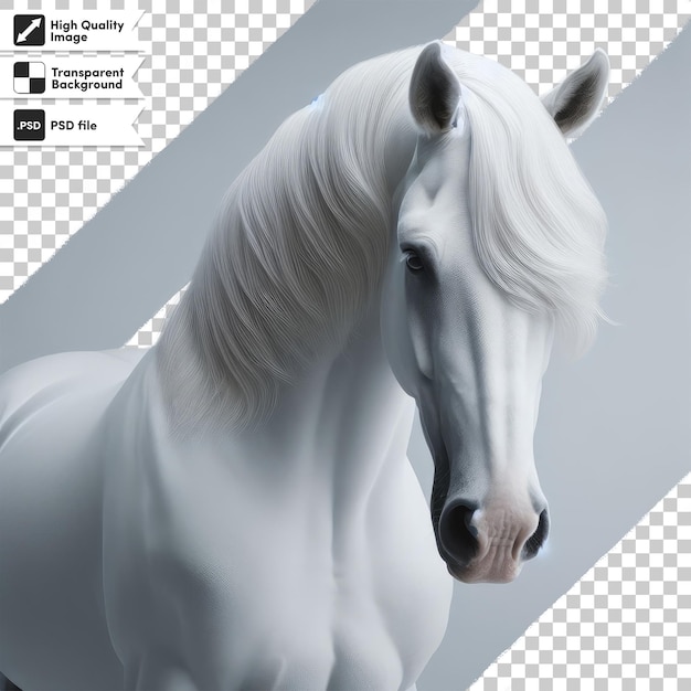 PSD-Porträt eines weißen Pferdes auf durchsichtigem Hintergrund mit bearbeitbarer Maskenschicht
