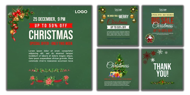 PSD Post Caraousal Social Media Post ein Poster für die Weihnachtszeit zeigt einen Weihnachten-Ausverkauf
