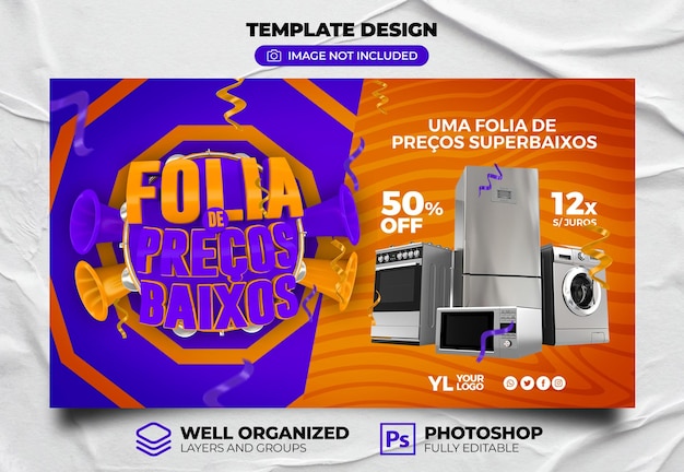 PSD psd post carnival of offers en portugués en brasil 3d render plantilla de diseño de redes sociales