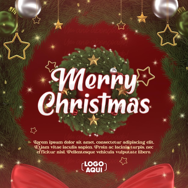 PSD Post Social Media Post Frohe Weihnachten in 3D-Rendering für Marketingkampagnen