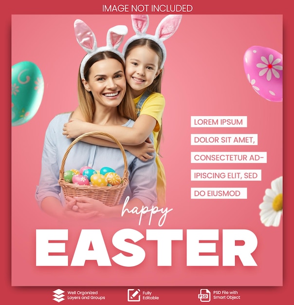 PSD Poster de Celebração Feliz de Páscoa com Menina Celebração Festival de Páscua Fundo Saudação de Pásqua