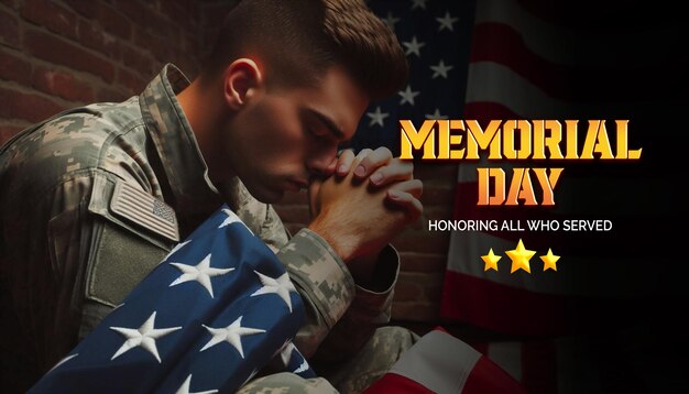 PSD a psd poster for memorial day banner template with a field of flowers and a flag