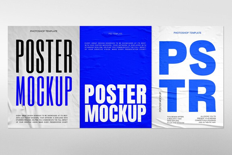 Psd Poster Mockup Collection in Blue and White